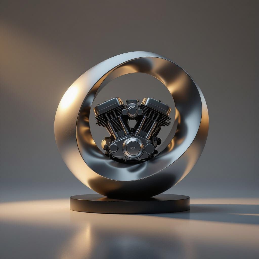 Abstract Engine Sculpture in Vast Landscape