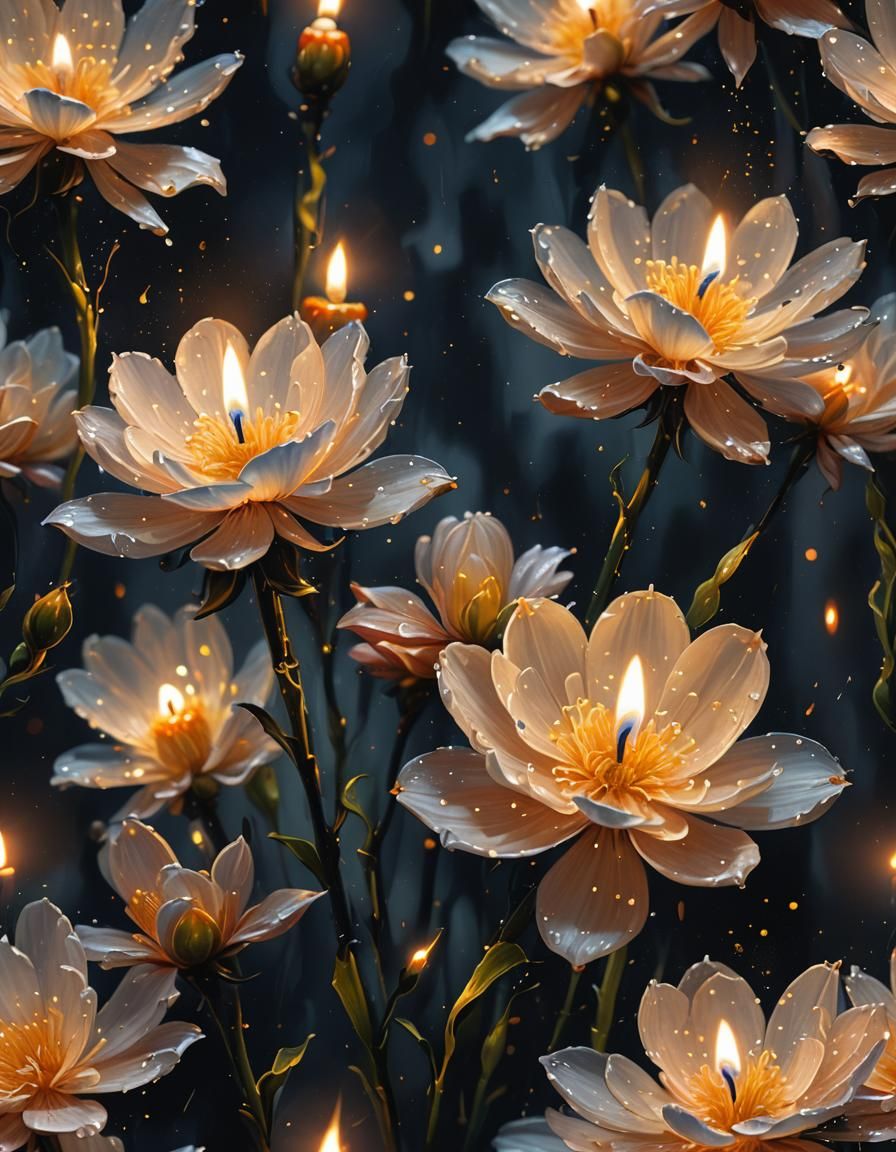 Glowing Candle Flower Oil Painting