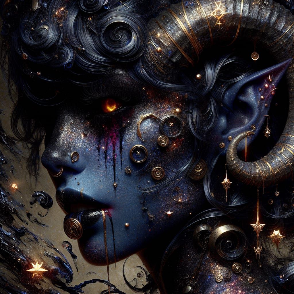 Ethereal Tiefling in Dieselpunk Collage