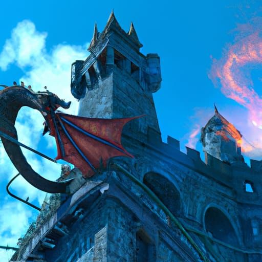 Dragon on Castle: Detailed Fantasy Concept Art