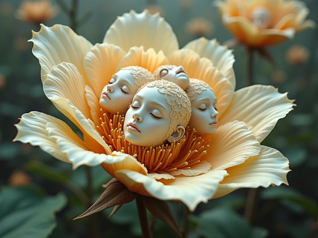 Surreal Flower Bursting with Faces