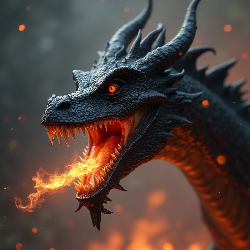 Terrifying Black Dragon Spitting Fire