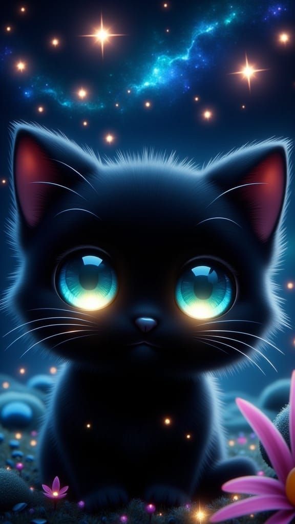Animated Black Cat with Galaxy Eyes