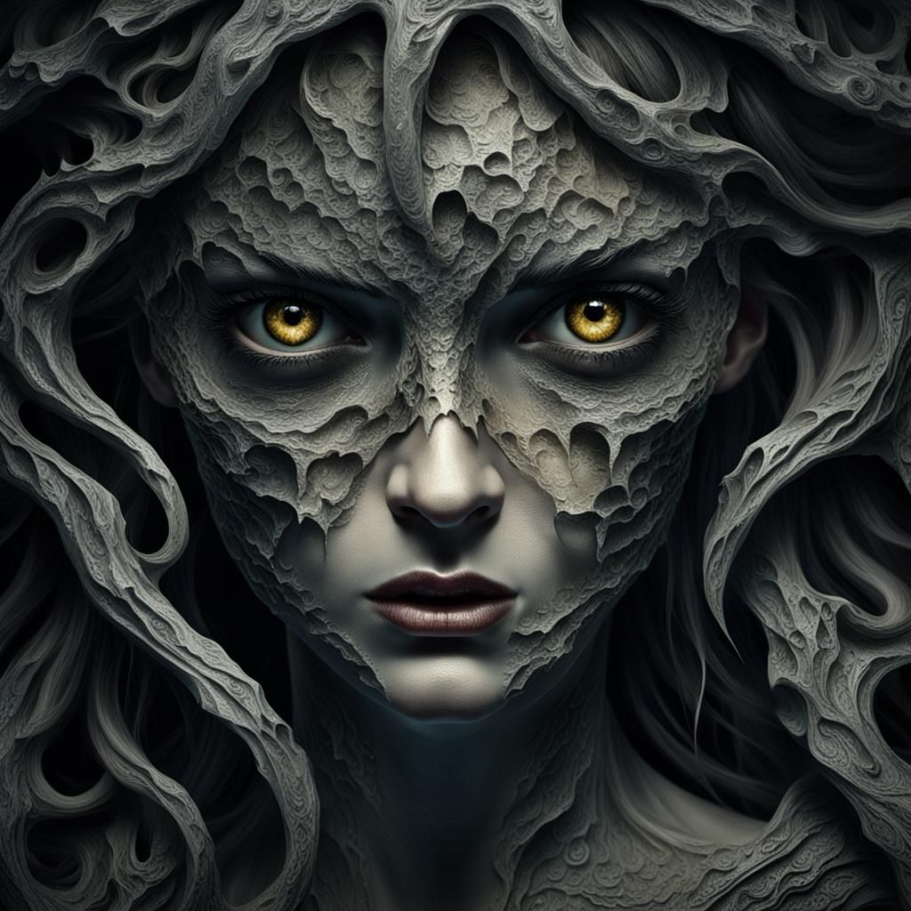 Horrific Beauty: Close-Up Female Face in Engraving Style