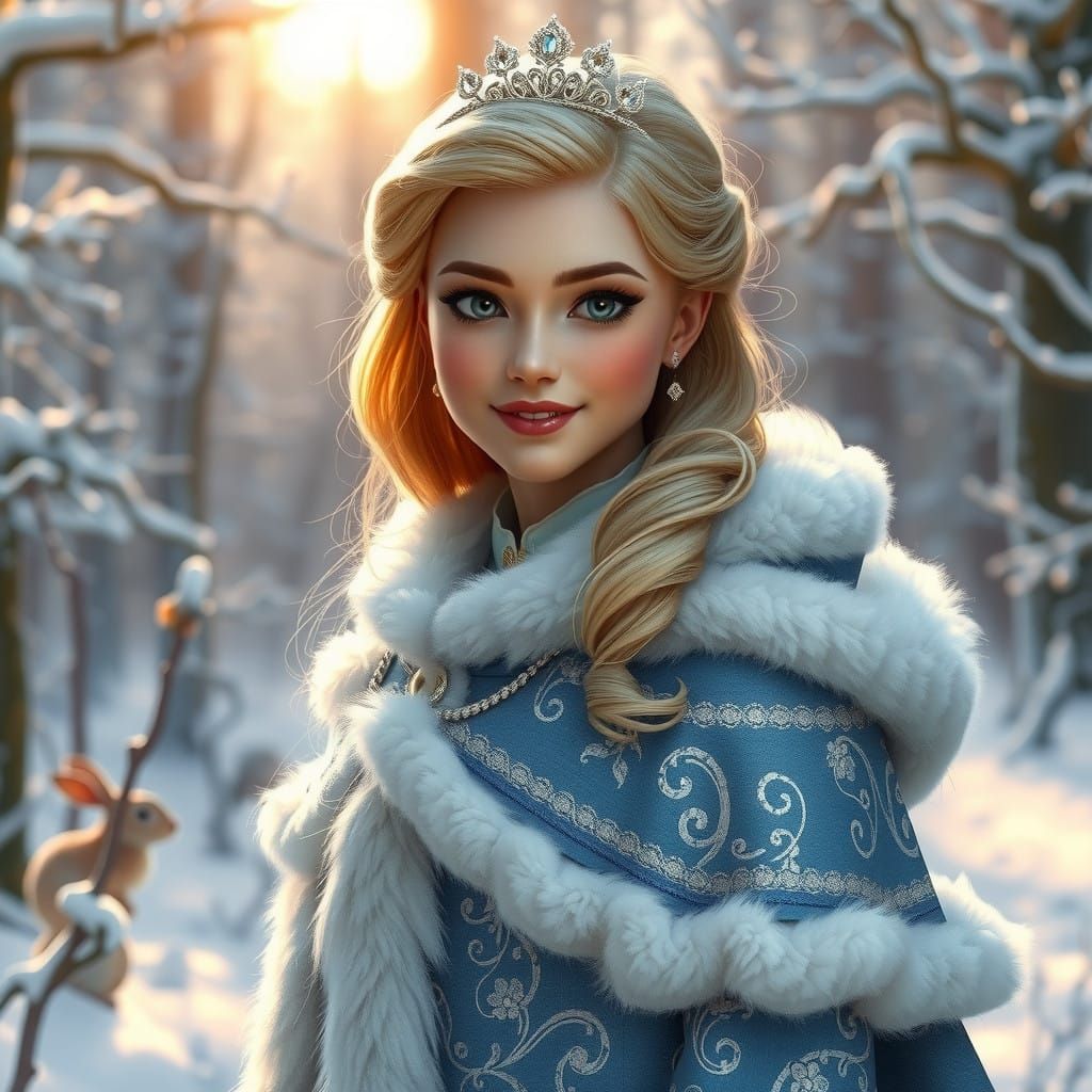 Elegant Princess Cinderella in a Winter Wonderland