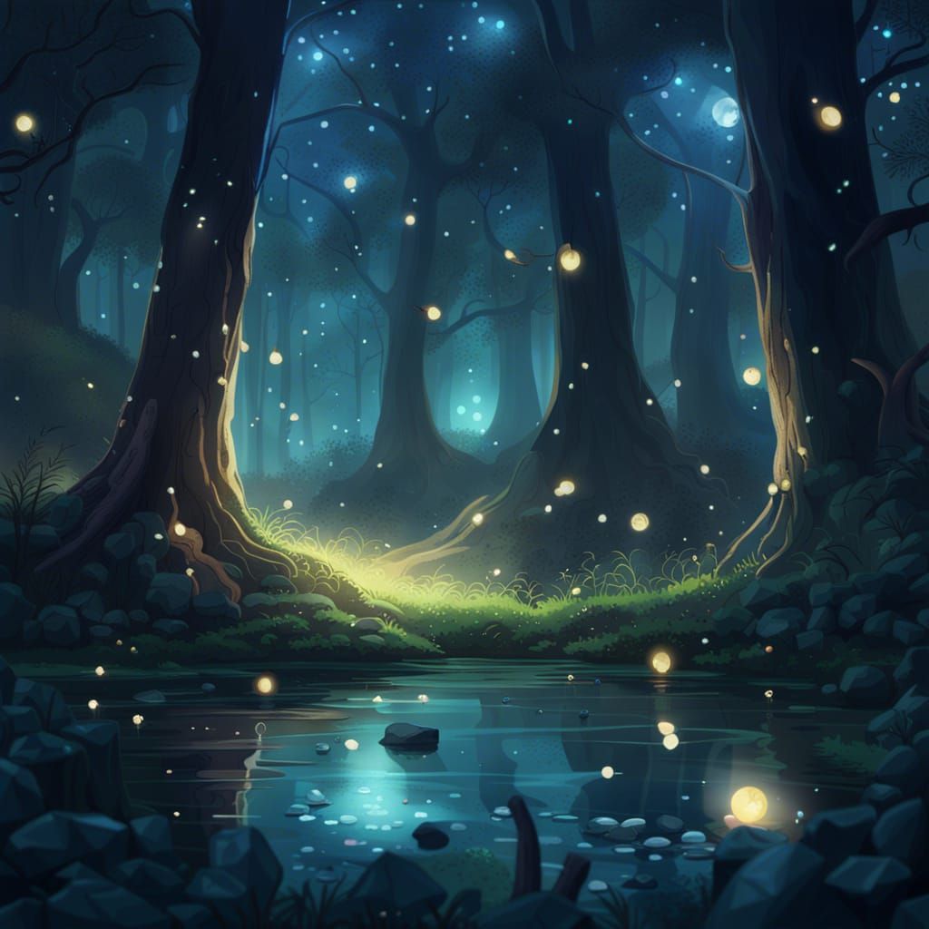 Ethereal Forest Glade with Fireflies in Hyperrealism