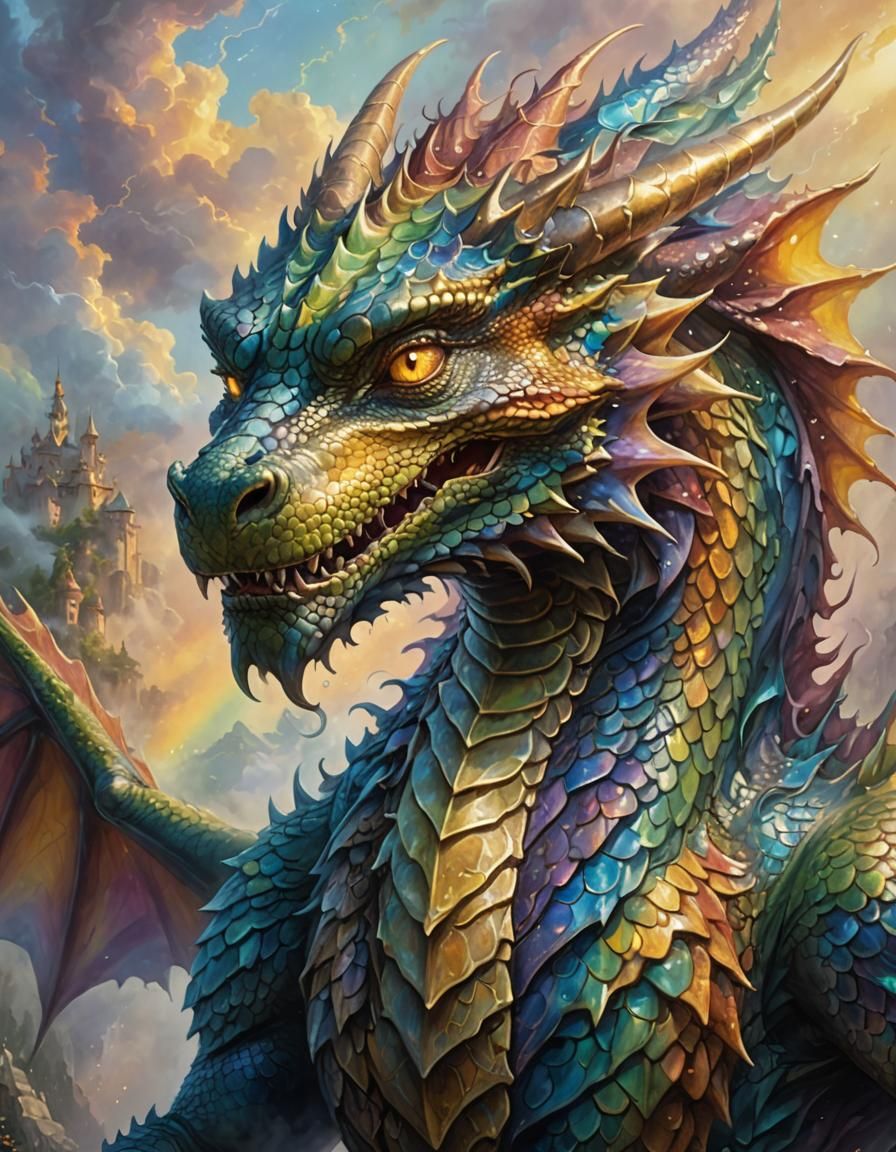 The Face of a Majestic Dragon in Whimsical Fantasy Style
