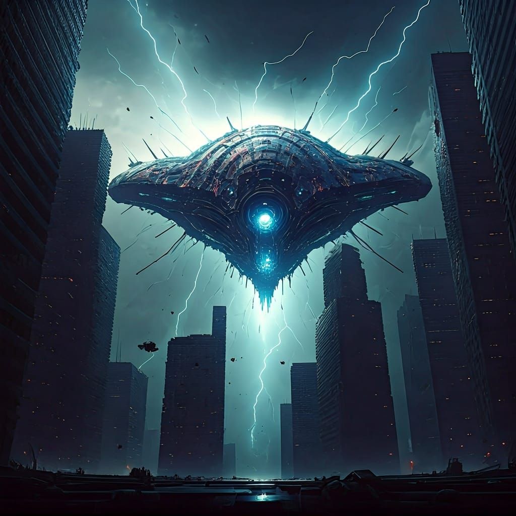 Biomechanical Mothership with Plasma Energy, in Futuristic S...