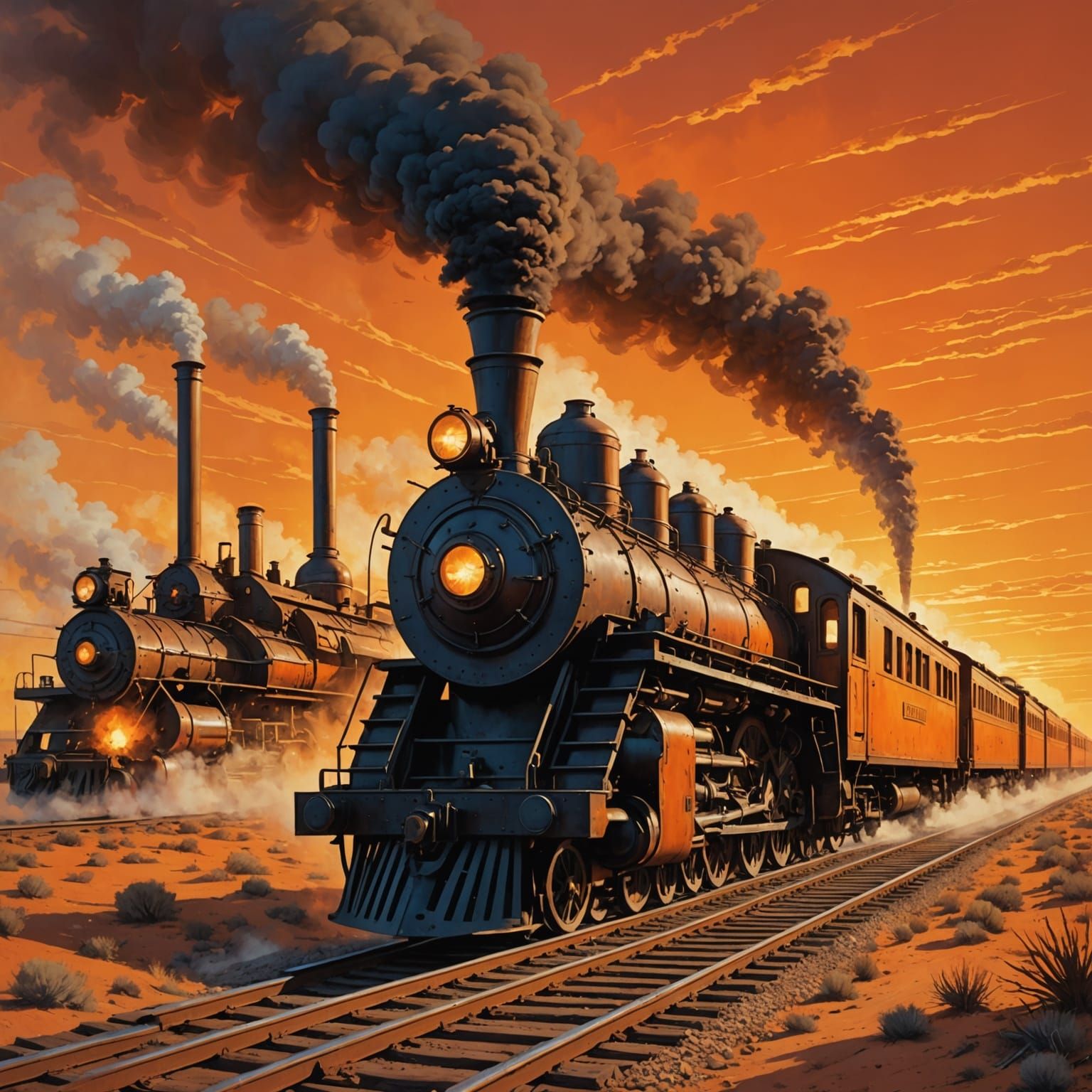 Steampunk Train in Old West Sunset