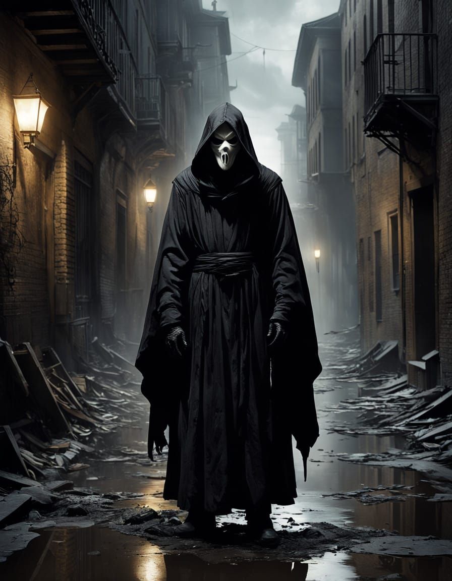 Ethereal Horror Figure in Dark Robes Wields Knife in Hauntin...
