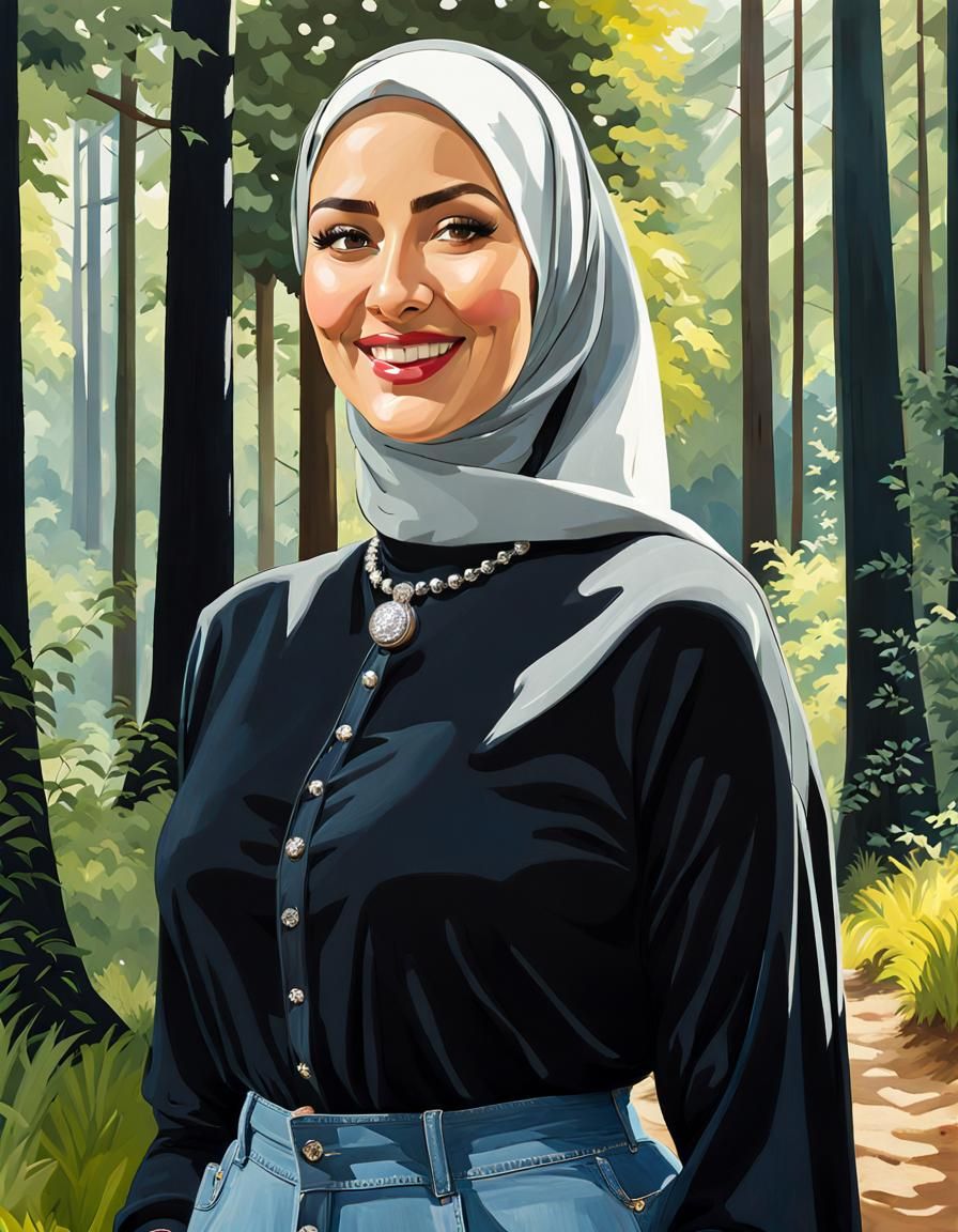 Elegant Woman in Hijab in Lush Forest