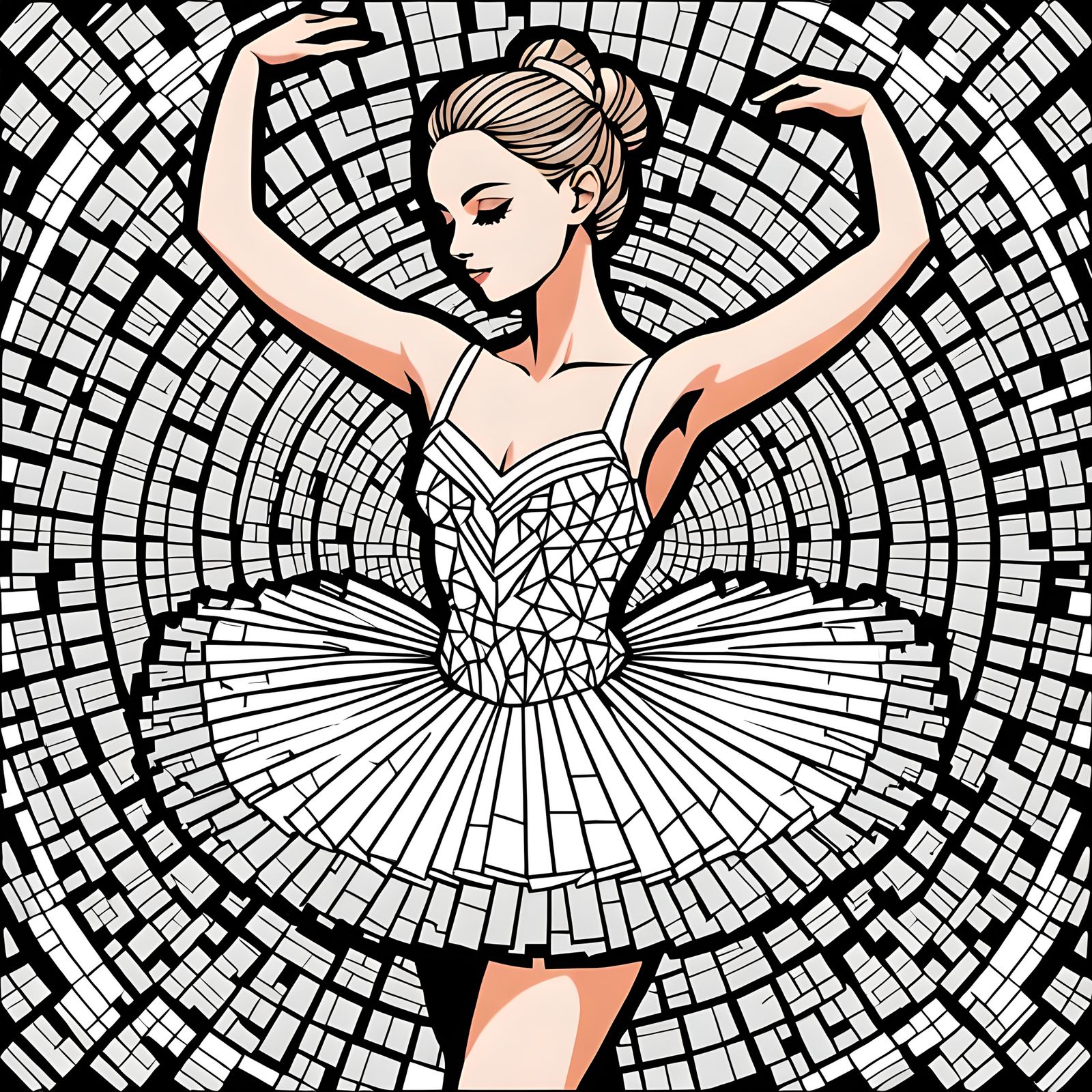 Ballerina in Geometric Digital Mosaic Style