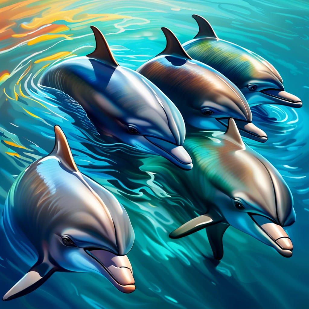 Dolphins Swimming in Ocean: Hyperrealistic Splash Art