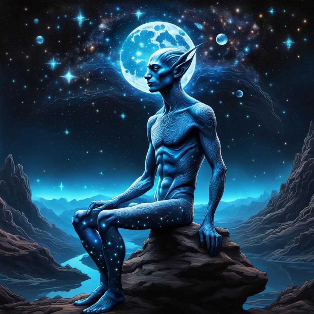 Surreal Elf Whispers in Holographic Astral Illustration