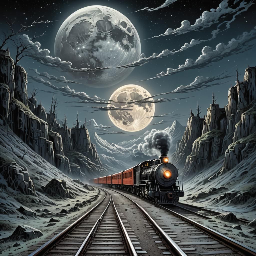 Surreal Train to the Moon: Comic Book Art