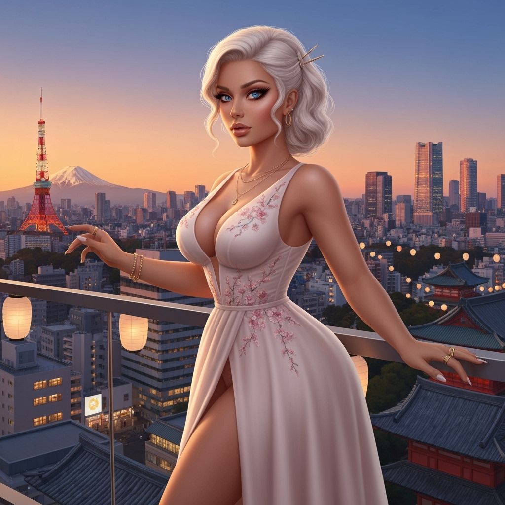 Tokyo Sunset: Photorealistic Portrait of Young Woman