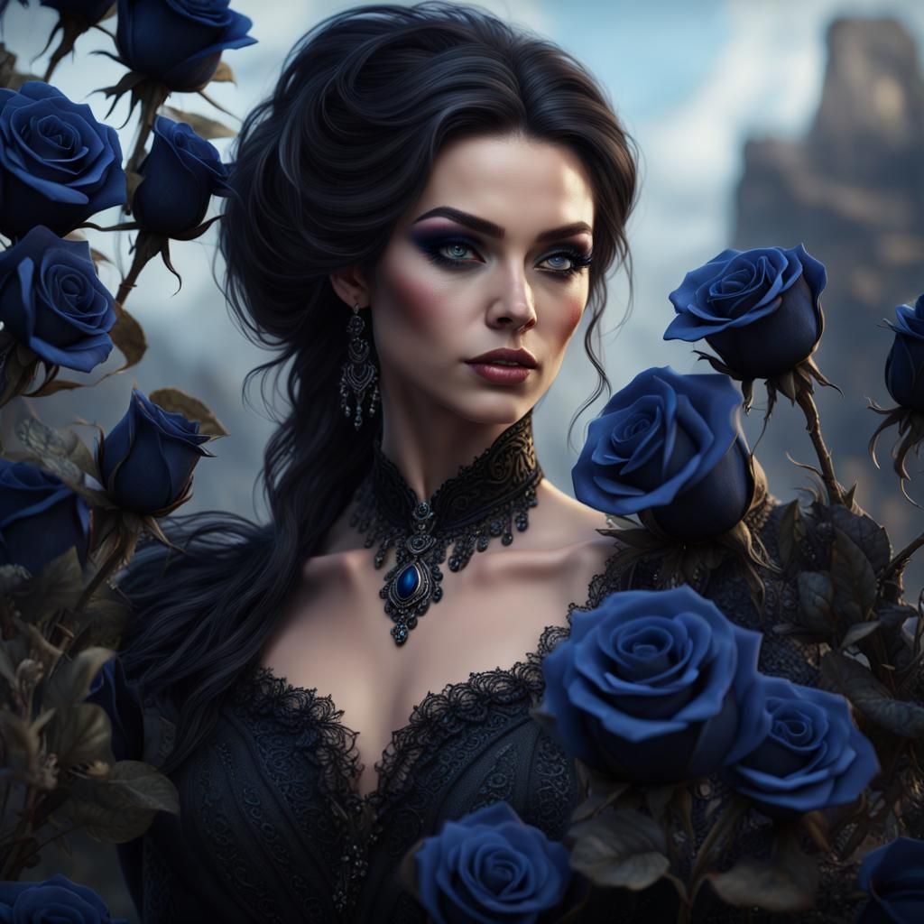 Gorgeous Widow with Black Roses: Matte Painting