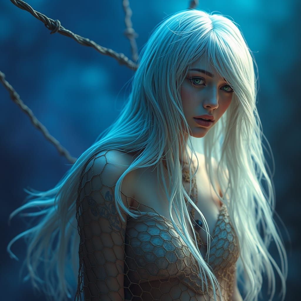 Ethereal Siren in Net: Fantasy Concept Art