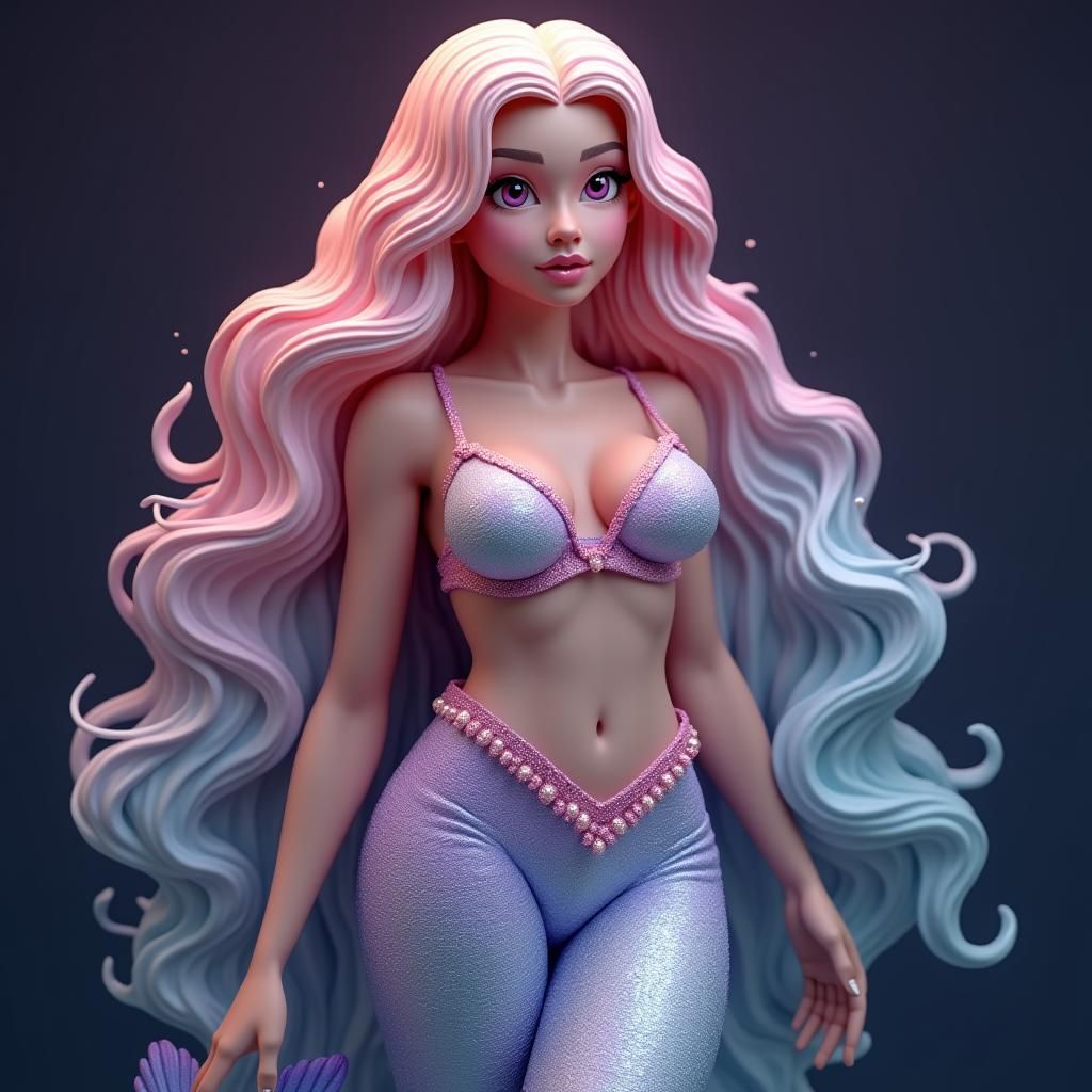 Enchanting Mermaid with Ombre Hair, Digital Art