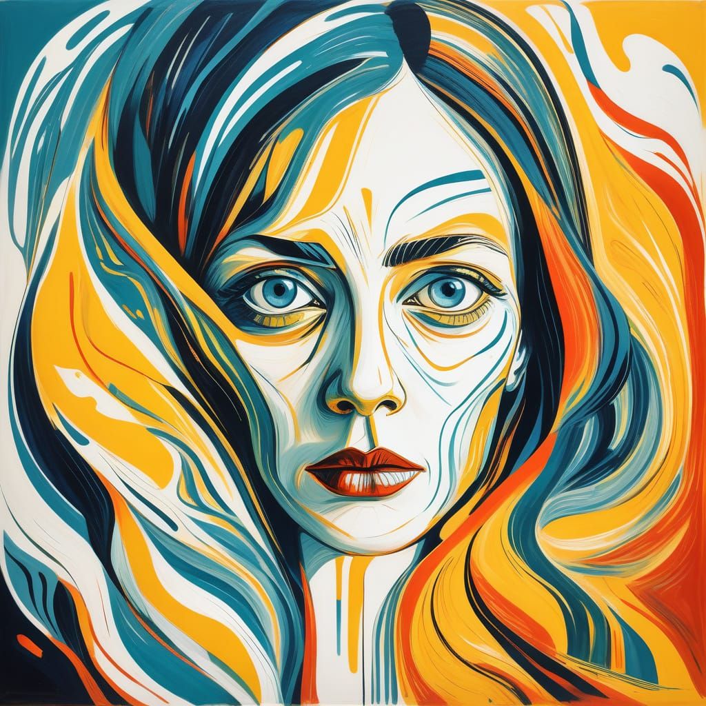 Mysterious Woman Portrait in Expressive Munch Style