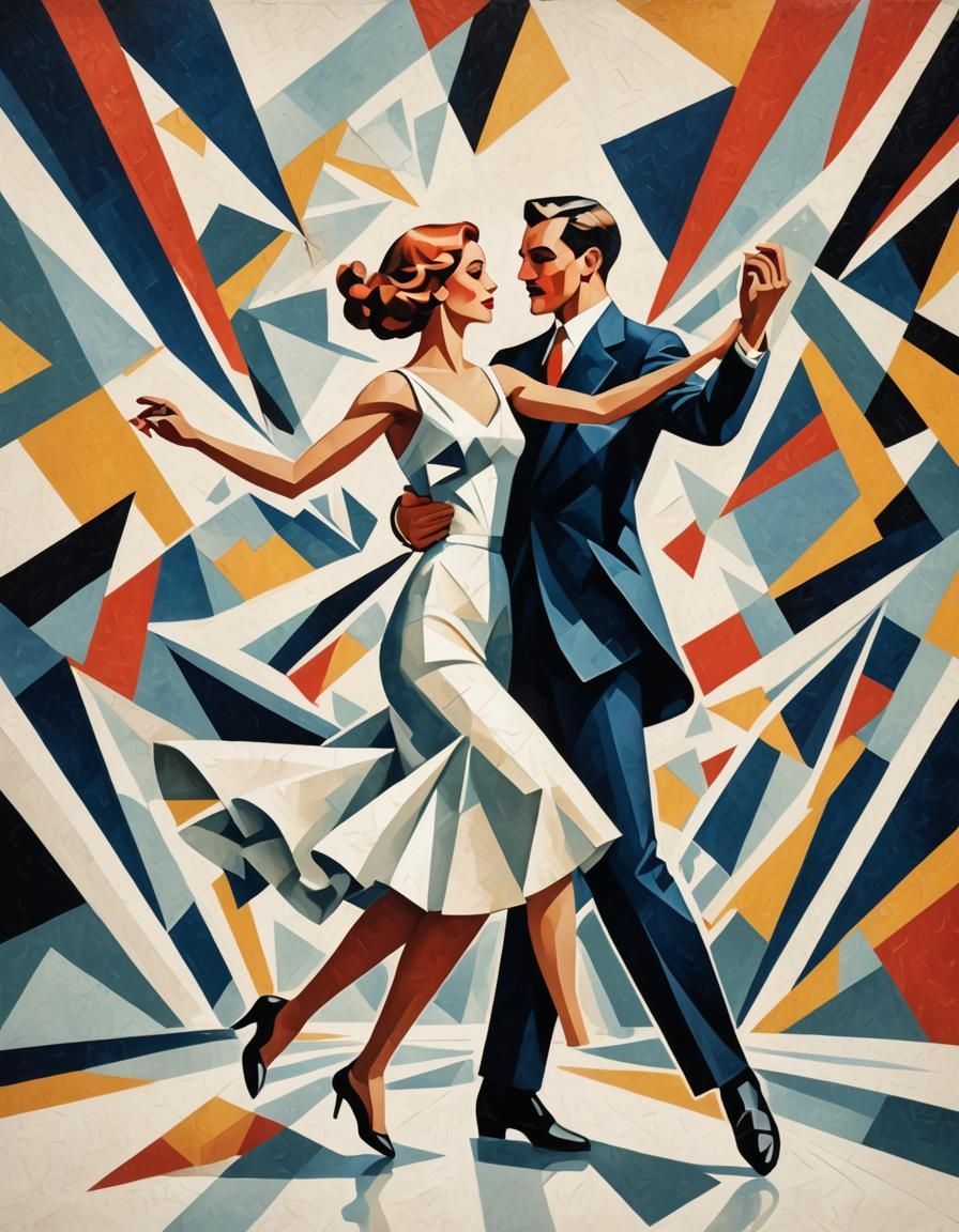 Dancing Couple in Neo-Cubist Art Deco Style