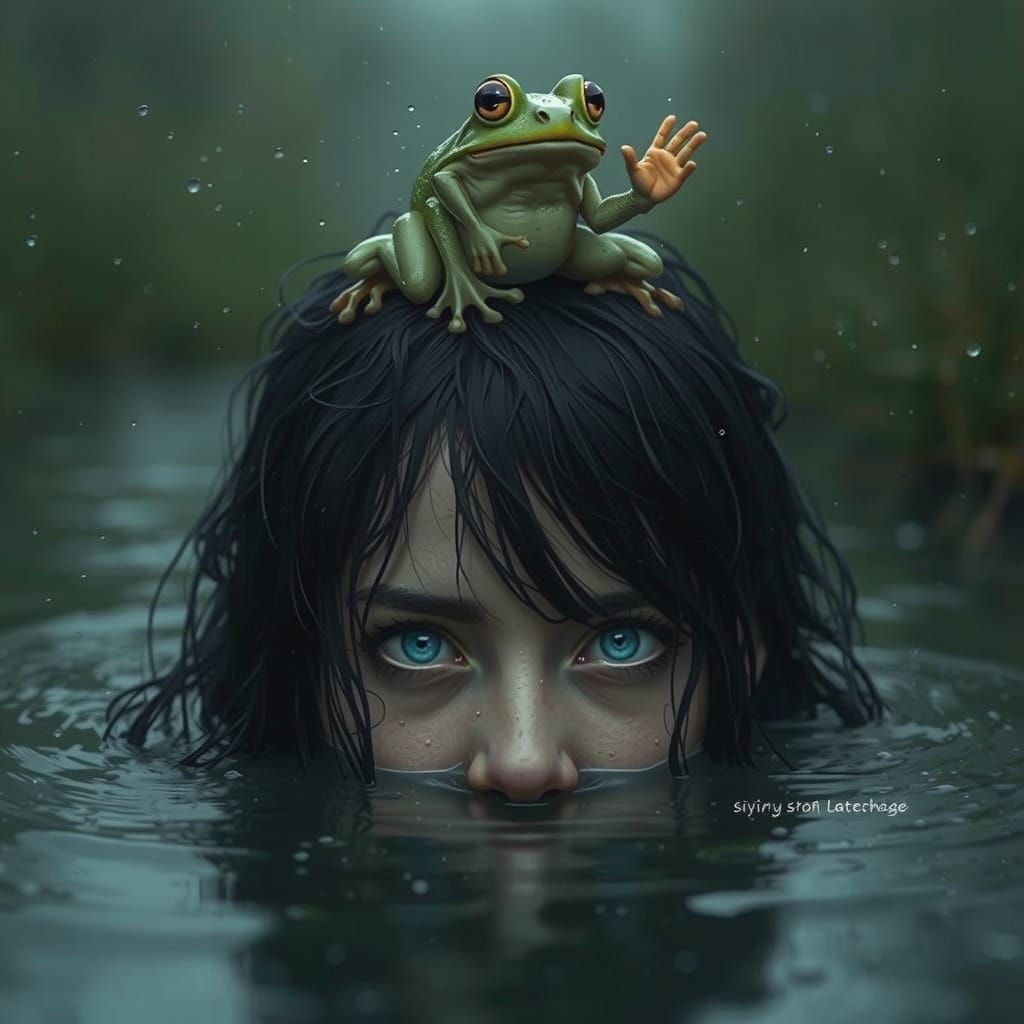 Woman Emerges from Pond in Realistic Lighting