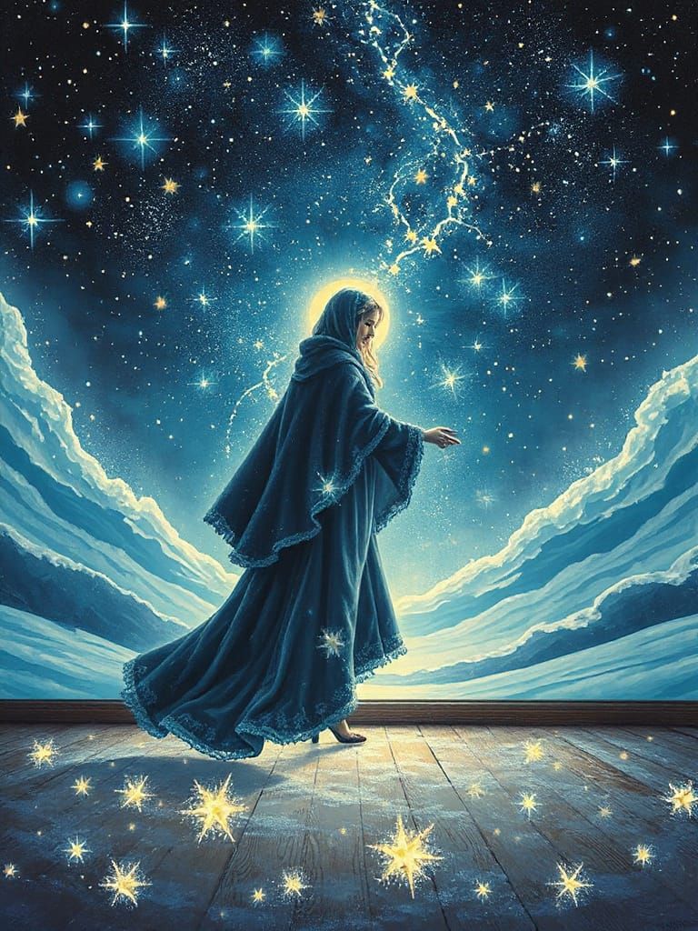 Celestial Winter Queen Emerges From Star Mural