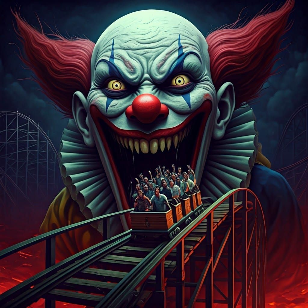 Twisted Killer Clown's Rollercoaster Ride to Hell