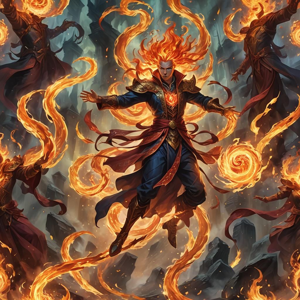 Arcane Mage Conjuring a Fiery Vortex of Magic
