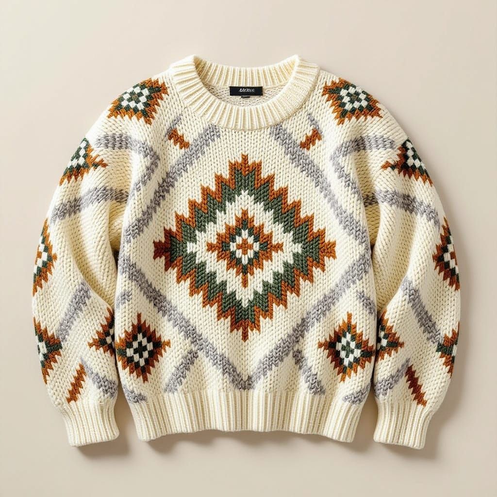 Cozy Knit Sweater With Abstract Geometric Pattern