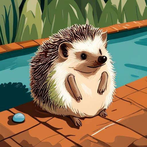 Baby Hedgehog Relaxing by the Pool