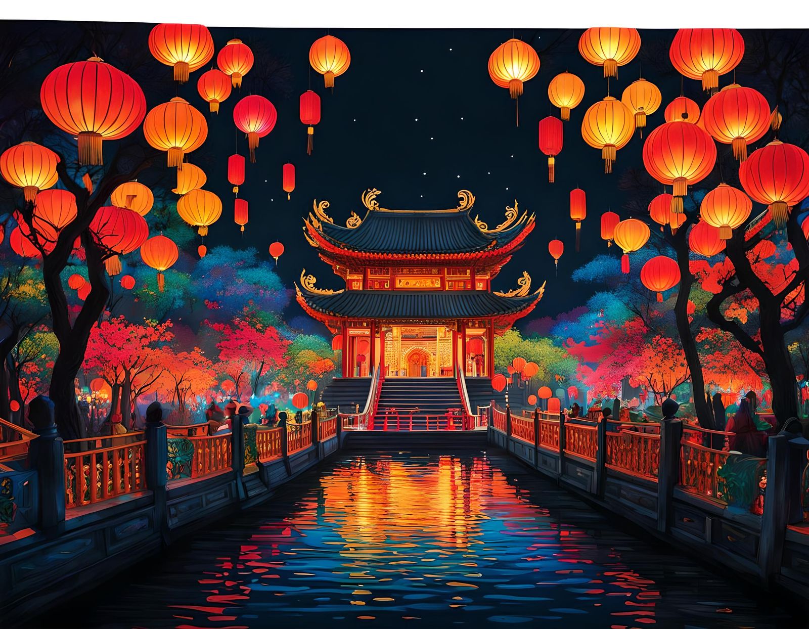 Colorful Chinese Lantern Festival at Night