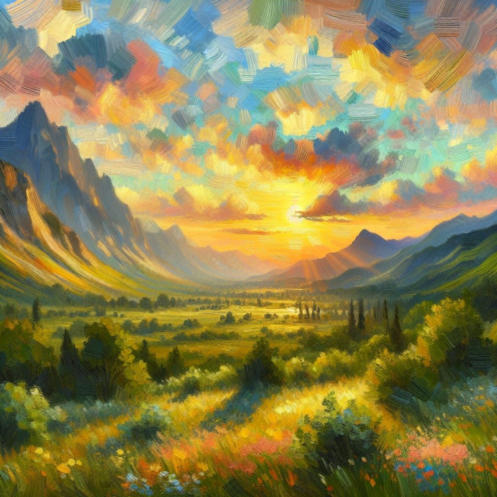 Soothing Impressionist Landscape at Sunset