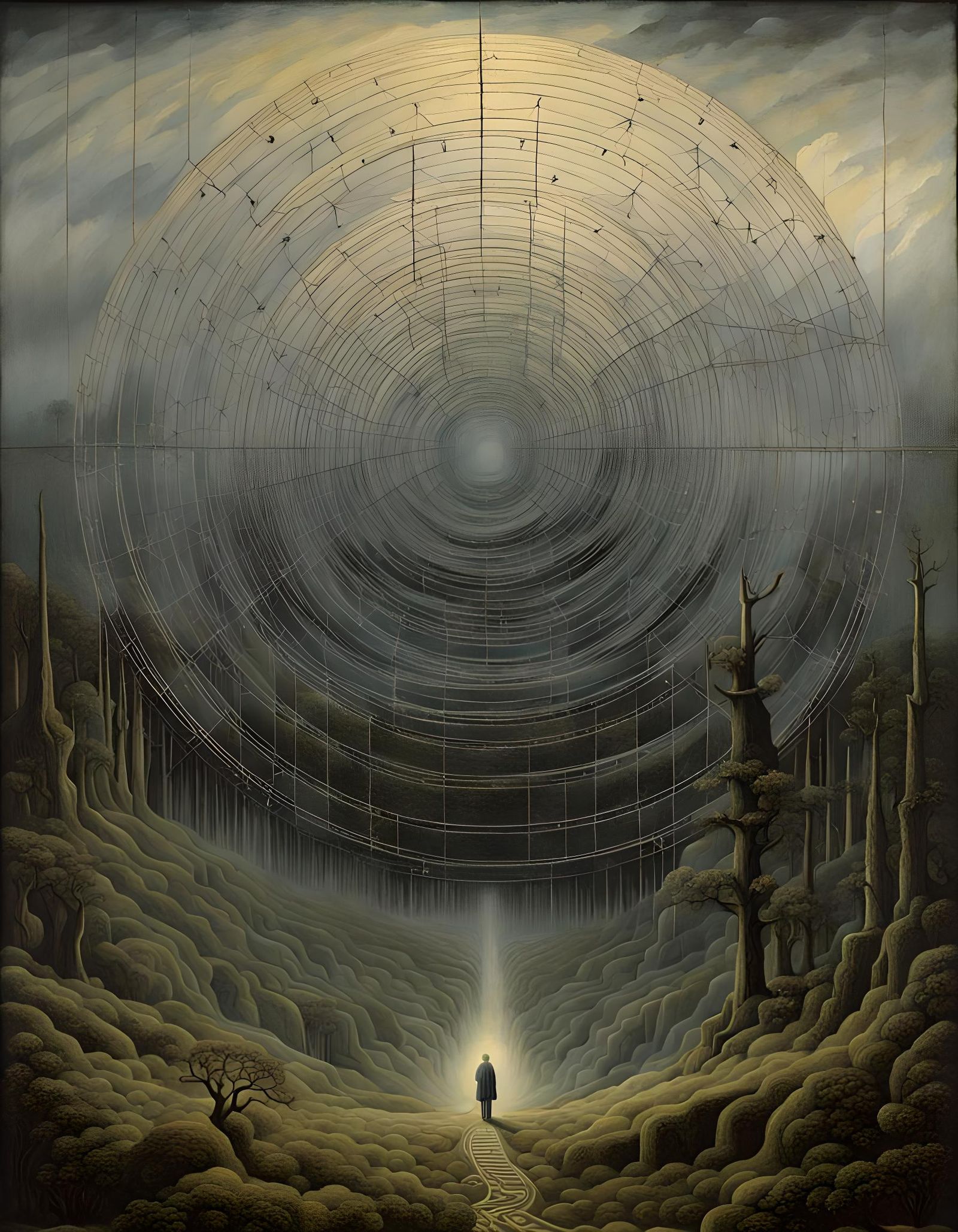 Eerie Eden: A Geometric Architectural Painting