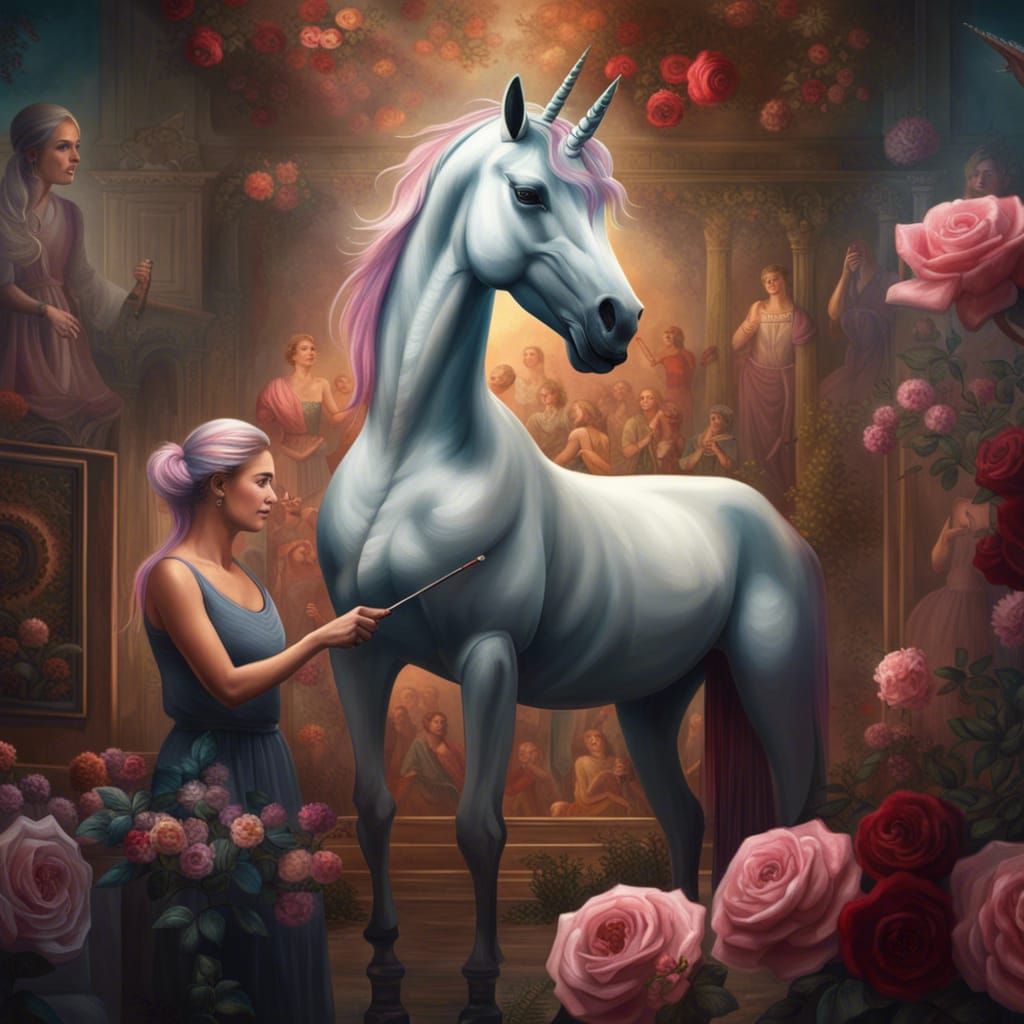 Man Painting a Unicorn in Digital Matte Style
