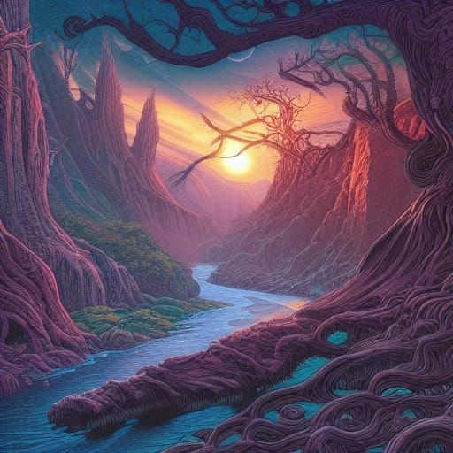 Lush Fantasy Landscape in Comic Book Style