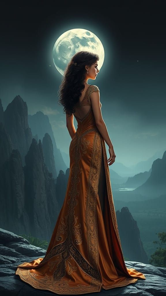 Regal Woman Reveals Elegant Back in Luxurious Slit Dress