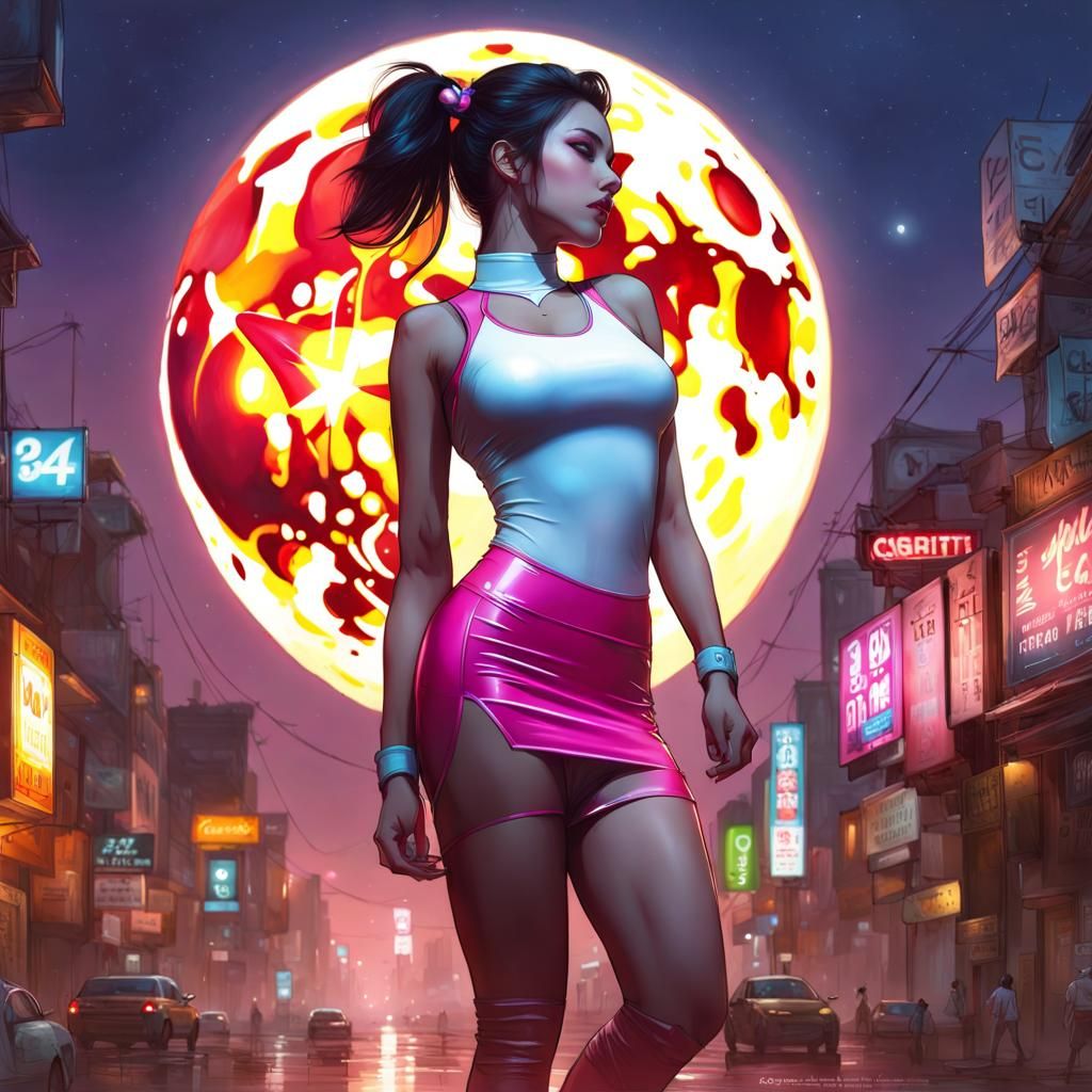 D.Va Under the Moon in Hyperdetailed Digital Art