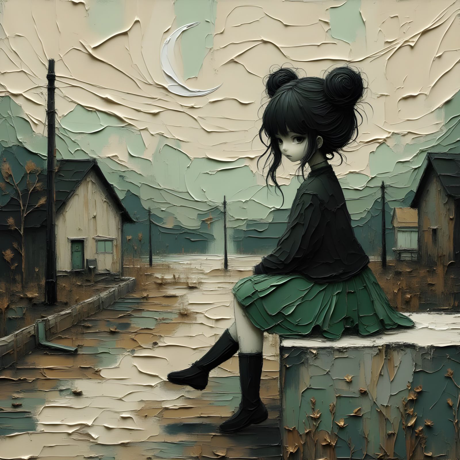Melancholic Anime Girl in Rural Japanese Village