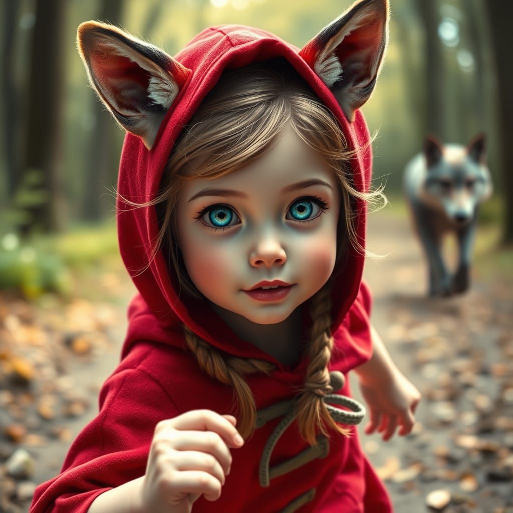 Little Red Riding Hood Running in Hyperrealism