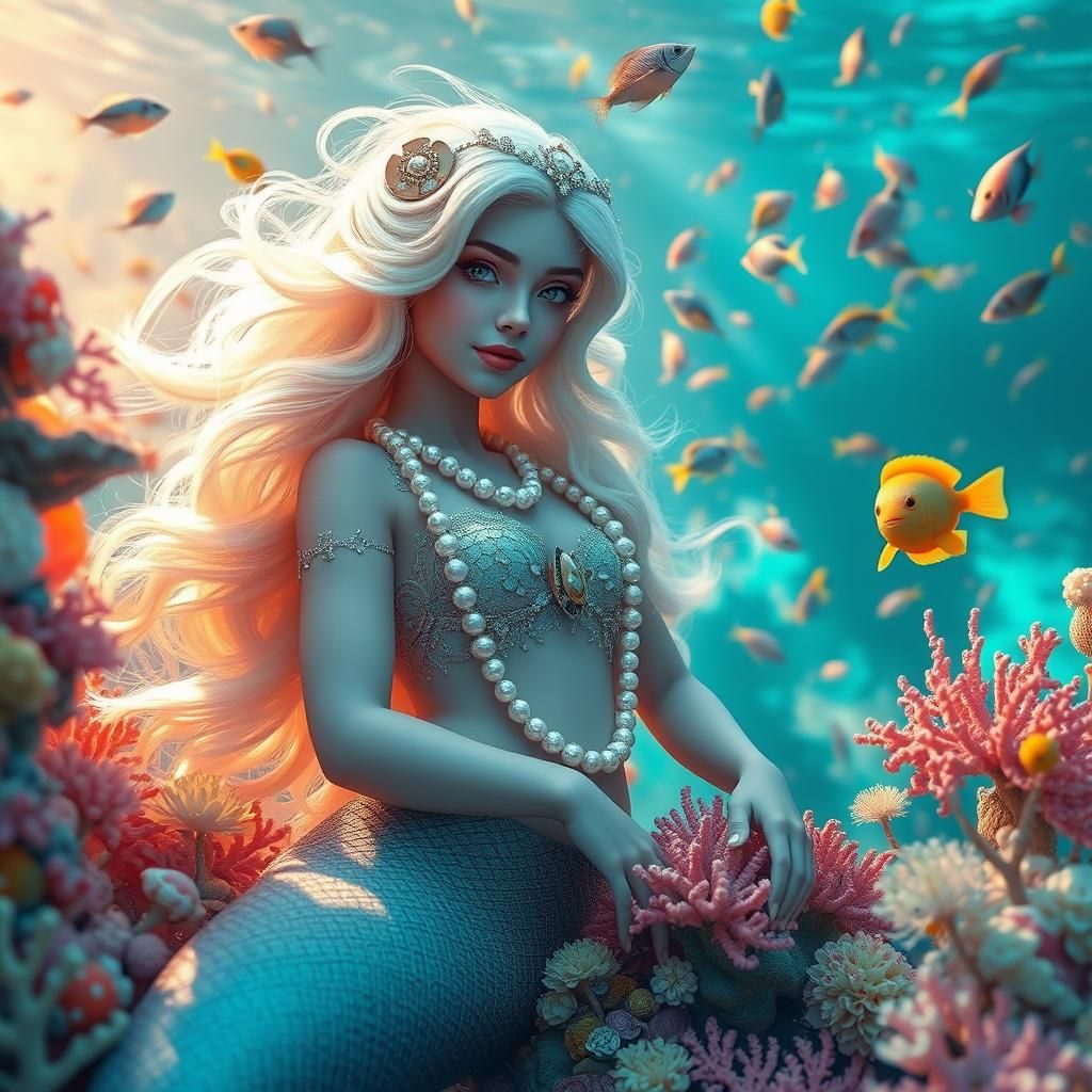 Pastel Mermaid in Coral Reef, Dreamy Digital Art
