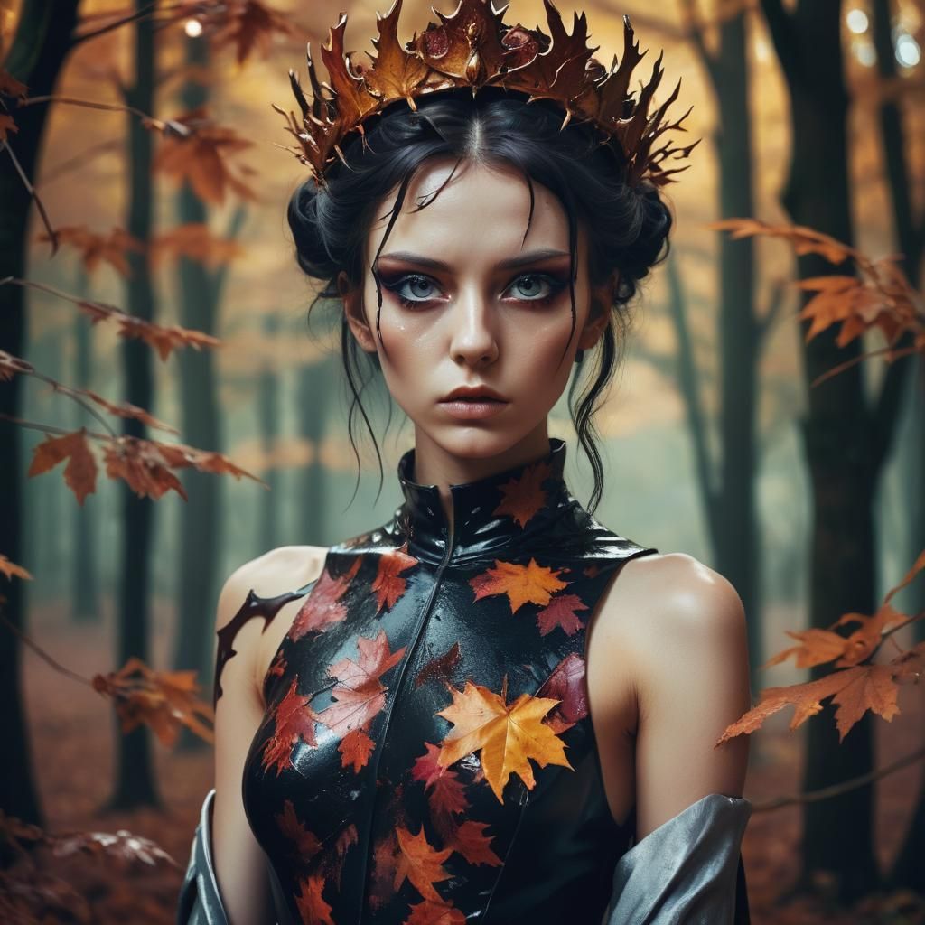 Anime Autumn Queen Portrait in Dark Romantic Style