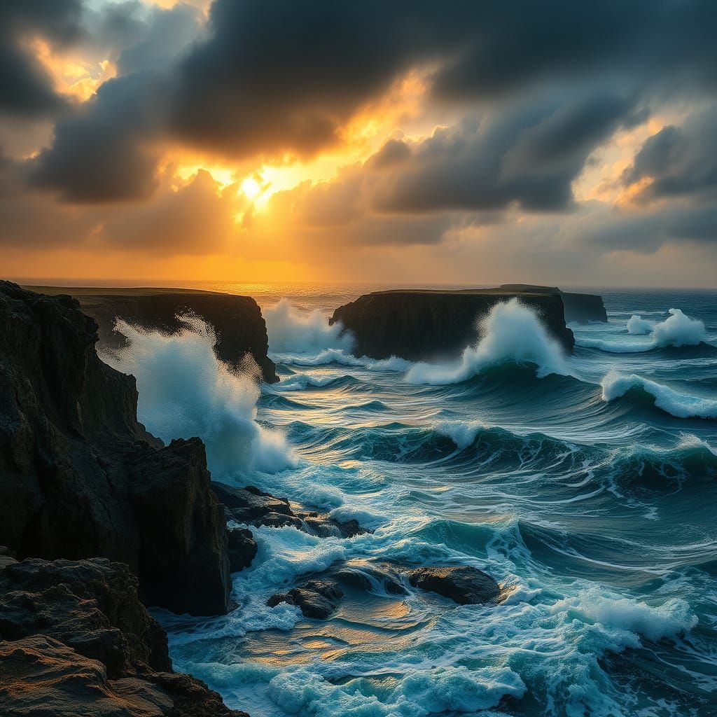 Dramatic Stormy Coastline at Dusk