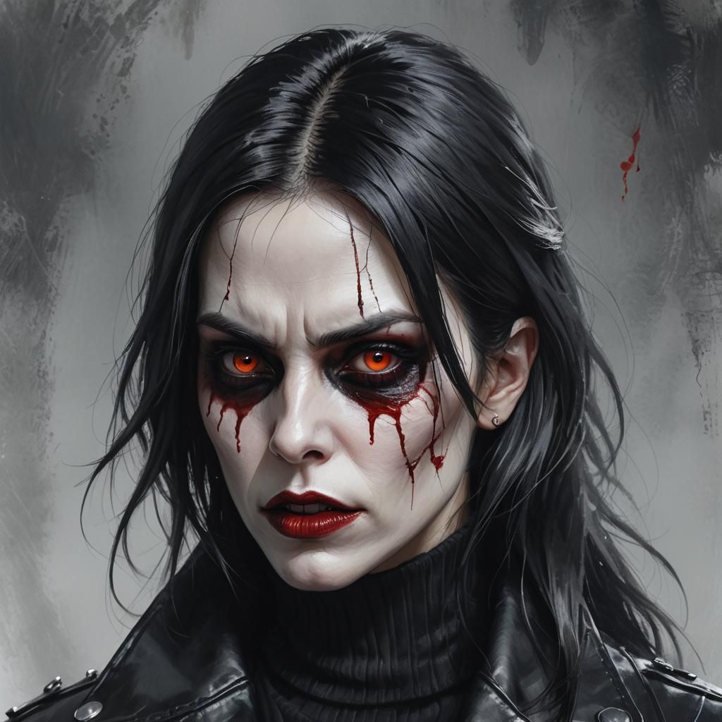 Eerie Goth Vampire Portrait in Digital Painting Style