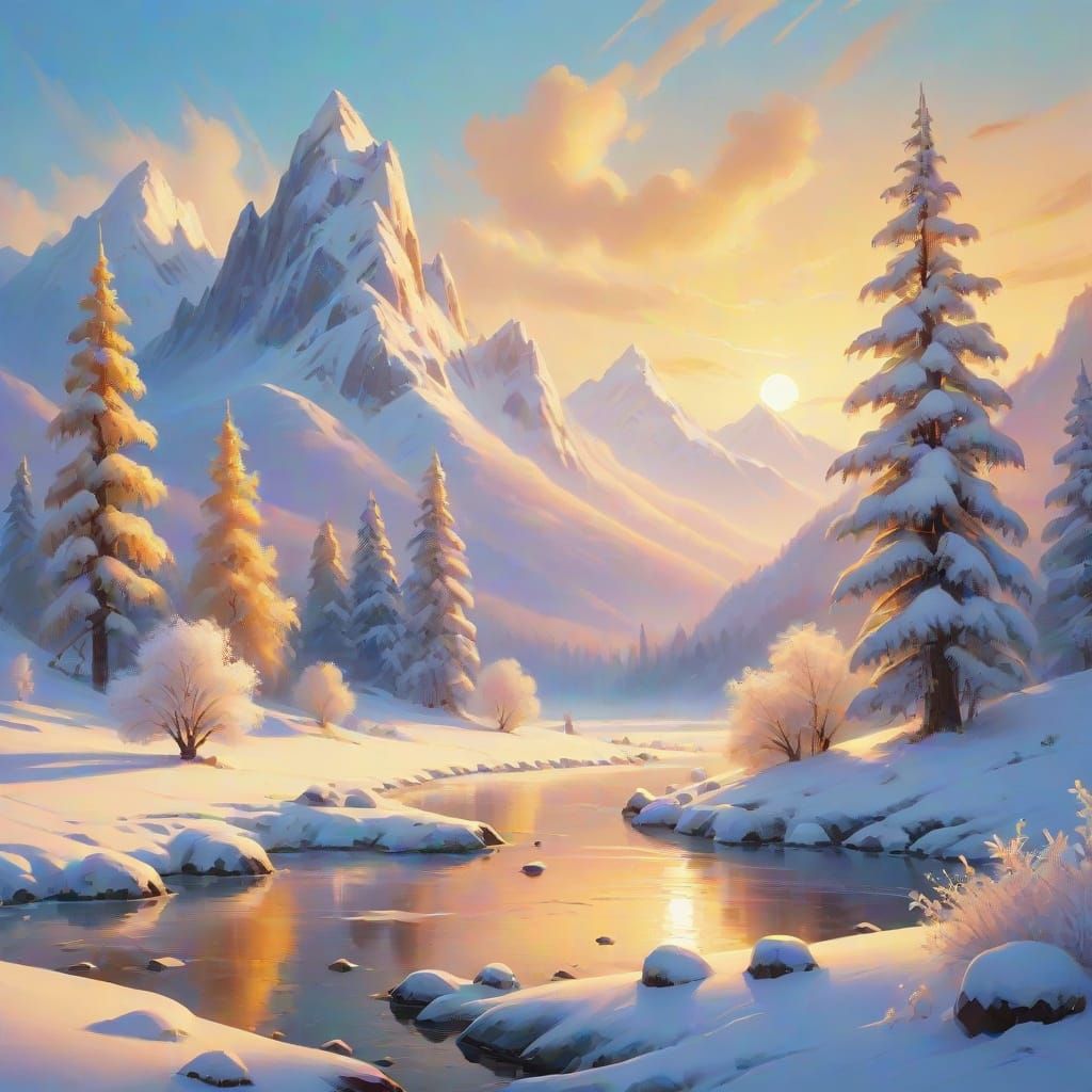 Yeti in Frozen Wonderland Landscape Painting