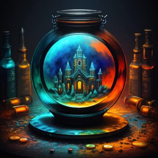Gothic Oil Painting of Spider Pill Jar