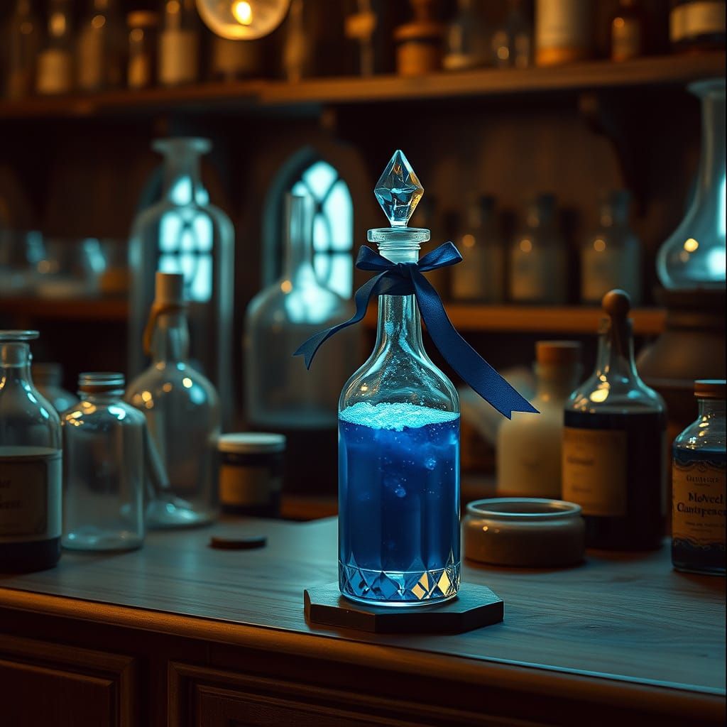 Mystical Medieval Pharmacy with Sapphire Liquid