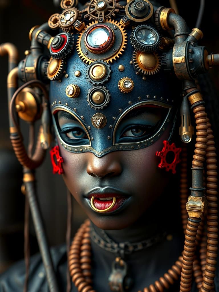 Steampunk Masked Girl Portrait in Hyperrealism