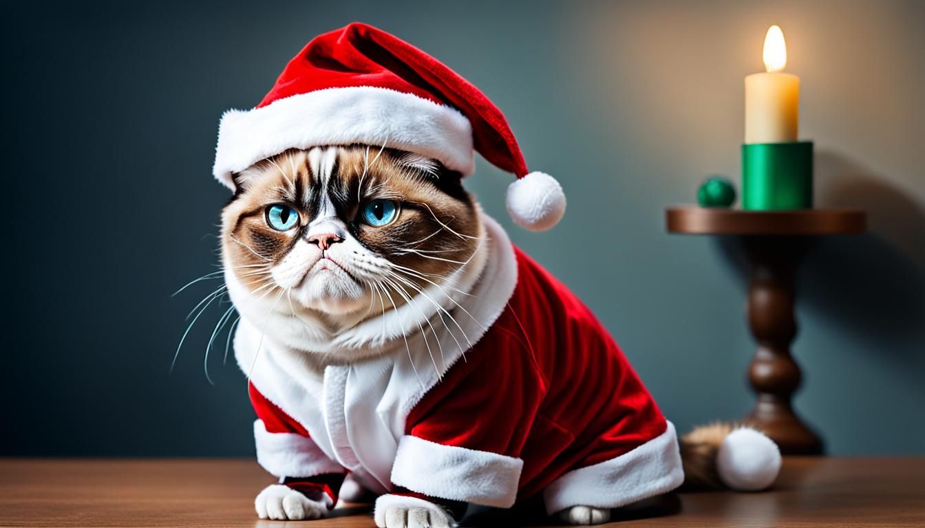 Grumpy Cat dressed as Santa Claus