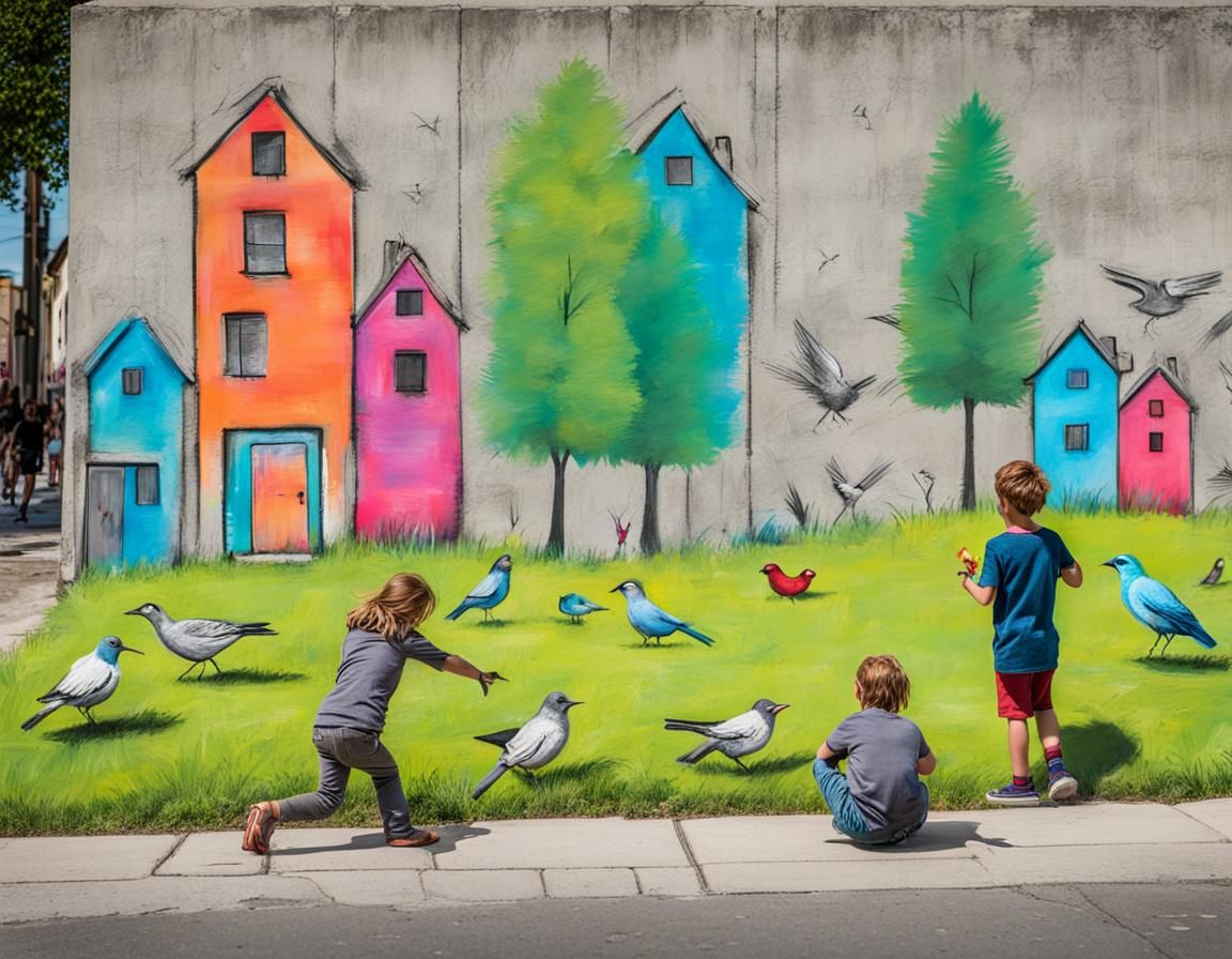 Children's Chalk Art in Urban Landscape